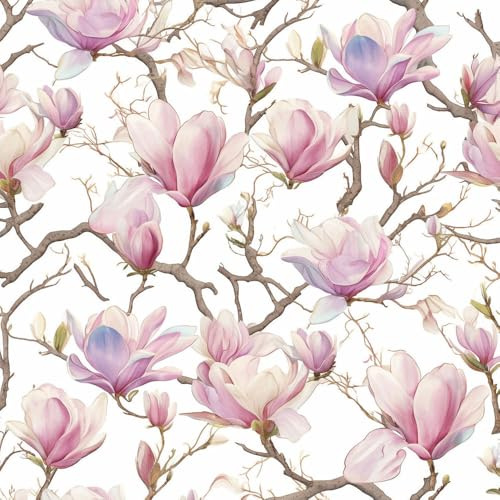 JIAOQSS Self Adhesive Wallpaper Boho Flower Stick on Wallpaper Boho Magnolia Flower Renter Friendly Wallpaper Living Room Vinyl Wrap for Furniture Bedroom Removable Contact Paper