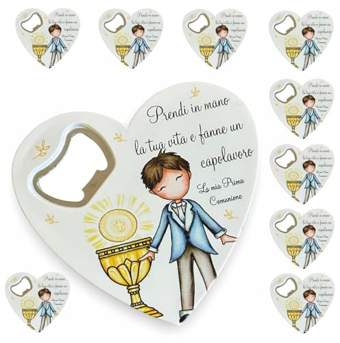 Regalami.shop set 10 bomboniere apribottiglia Prima Comunione Bimbo + 10 Bigliettini (3)
