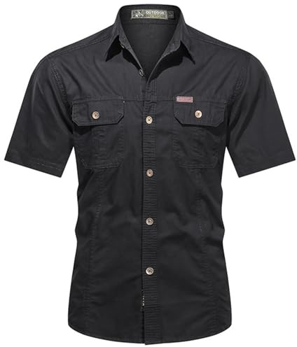 PADOLA Chemise Homme Manches Courtes Boutonnée Coton Chemisette Slim Fit Chemise Cowboy Cargo Chemises de Travail été Unie Chemisier de Plage Safari Militaire Tactique Shirt