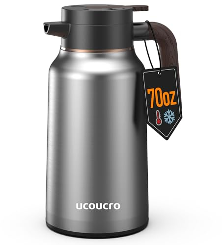 70 oz/2L Thermal Coffee Carafe - 18/8 Stainless Steel Carafes for Hot Liquids-Insulated Coffee Dispenser For Keeping Beverage Hot/Cold Coffee, Tea, Water, Drink Dispenser for Parties,Office,Home