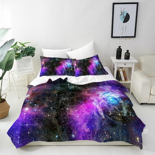 ANHOPE Parure de Lit 140x200 cm avec 1 Taies d'oreiller 65x65 cm Housse de Couette Espace Galaxie Nébuleuse Etoiles Microfibre Literie avec Fermeture Éclair Toutes Saisons