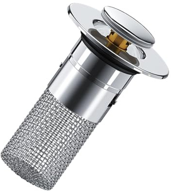 Universal Push-Type Bathroom Sink Stopper, Hair Catcher Drain Filter with Anti-Clogging Design, Standard Size Fits Most Sink Drain Holes, Stainless Steel & ABS Construction