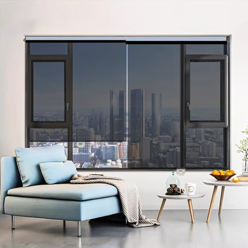 One-Way Mirror Privacy Roller Shade - No Drill Cordless Window Film for Living Room/Office/Study, Thermal Insulated Blinds Sun Blocking & Daylight Filtering, Easy Install on Glass/Patio(Black,58''W x