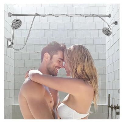 NJDQFA Double Pommeau De Douche Réglable Barre De Douche,Colonne De Douche pour Couples,Multimodal Ensemble De Douche Set,A Silver
