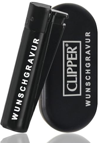 Clipper Jet Feuerzeug mit Gravur – Personalisierbares Geschenk für Männer & Frauen – Individuelles Feuerzeug als Geburtstagsgeschenk, Jahrestag, (Schwarz-Matt)