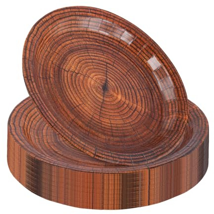 ZOENHOU Lot de 50 assiettes en carton avec grain de bois - 22,5 cm - Aspect bois rustique - Vaisselle jetable solide pour mariages, barbecues et fêtes