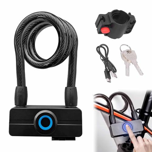 PPLDABNK Candado Portátil Antirrobo para Bicicleta con Huella Dactilar: 3 Modos De Desbloqueo Rápido, Carga Tipo C, Control Remoto Y Consulta De Historial De Desbloqueo.,Grey