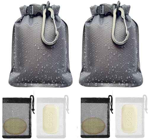 Yxelydriail 2Pcs Travel Soap Case Bag, Waterproof Leakproof Soap Bar Bag | with Foaming Mesh Pouch and Carabiner, Hanging Quick Drying Soap Bar forTravel, Camping, Outdoor