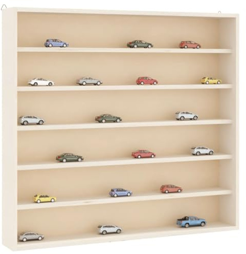 HaoChrymec Sammlervitrine aus Holz mit 6 Regalen, Wandvitrine für Modellautos, Schaukasten Vitrine, Wohnzimmer Vitrine, Display Case für Dekoration, 60 x 8.5 x 55 cm