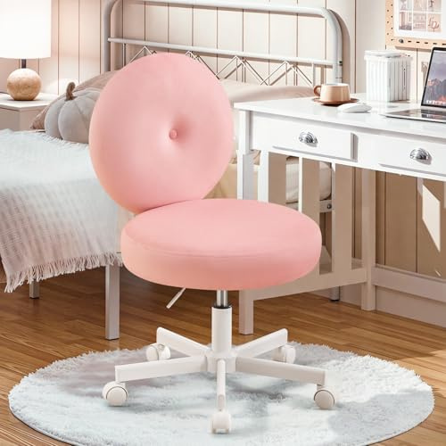 Ckaff Chaise de Bureau, Chaise de Coiffeuse en Velours, Fauteuil Pivotant Réglable en Hauteur, Petite Fauteuil Ergonomique Siège Confort pour Bureau Chambre Salon, Rose