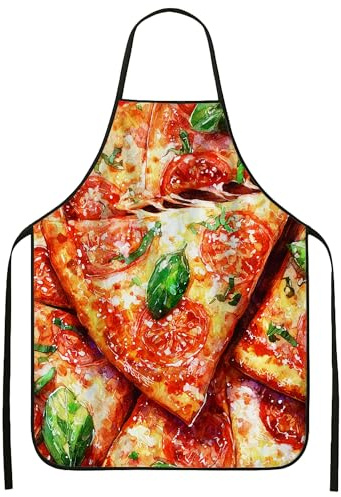 Delantal artístico de pizza de acuarela para cocinar, delantal culinario italiano rojo vibrante para barbacoa, parrilla y chefs caseros, Rojo -, 24x31 Inch