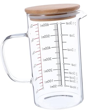 Mikikit Taza Medidora de Vidrio Resistente al Calor para Cocina con Asa y Tapa Escala Graduada Transparente para Cocinar Hornear y Usar Microondas con Precisión