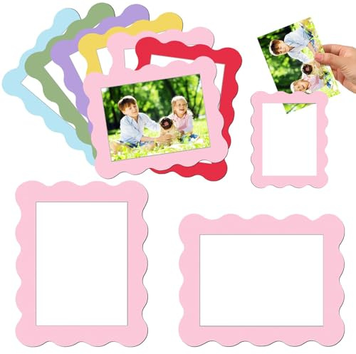 Evadollina Magnet Picture Frames, 12 Pieces Mini Photo Frames, 4 X 6 Inch Magnetic Foil Self-Adhesive, 6 Pastel Colours Reusable Photo Frame Magnetic Decorative Photo Frame