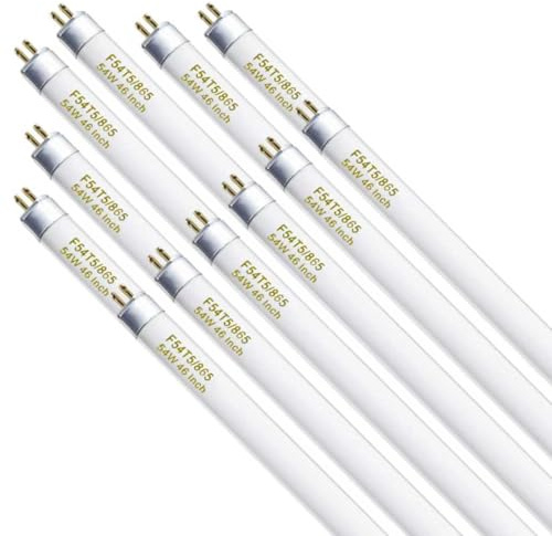 Konideke F54T5/865/HO 54 Watt 46 Inch T5 Fluorescent Tube Light Bulb, T5 54W Grow Light, 6500K Daylight, 5000 Lumens, High Output, G5 Bi-Pin Base, 12 Pack