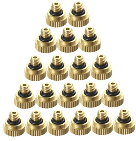 TOYZFRIENDY 20 piezas Boquillas Nebulizadoras de Latón para Baja Presión Pulverización Atomizadora Antigoteo Resistente y Fácil de Instalar Adecuadas para Jardín y Sistemas de Enfriamiento