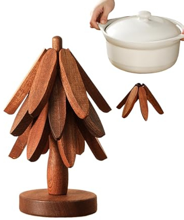 Dessous-De-Plat en Bois en Forme d'arbre - Porte-théière Pliable en Bois Forme Sapin De Noël | Dessous-De-Plat Décor De Table sous-Verre pour Pot Chaud | pour Maison Cuisine Restaurant