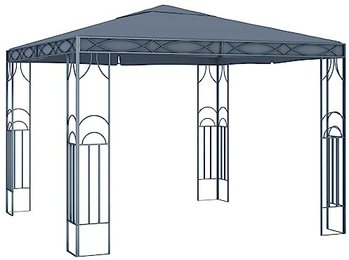 HETFTJN Anthrazit Pavillon 300x300 cm, Stahl-Gartenzelt mit UV-Schutz-Dach, Stabiler Grillpavillon für Garten, Terrasse, Camping, Event und Party
