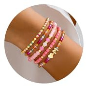 Turandoss Herz Armband mit Buchstaben Damen Gold Buchstaben Armband M Bunte Perlen Armbänder Mädchen, Geschenke für Frauen Mädchen Freundin Geburtstag Weihnachten Schmuck