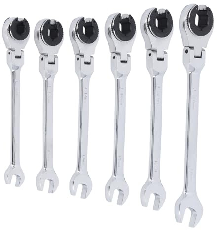 Qudinip Set di 6 Chiavi a Cricchetto, Testa Flessibile Aperta Metrica da 10-17 Mm, Ingranaggio da 72 Denti con estremità Aperta Regolabile, per Tubi Dell'aria Condizionata, Dadi dei