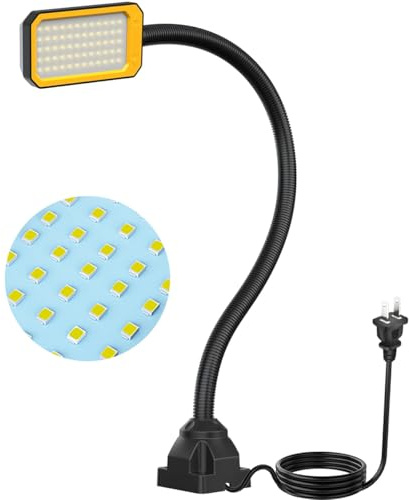 Lámpara LED de trabajo de cuello de cisne de 20 pulgadas, 2500 lm, ajustable, con fijación de tornillo, para torno, taladro, banco de trabajo y taller, 25 W (fijación)