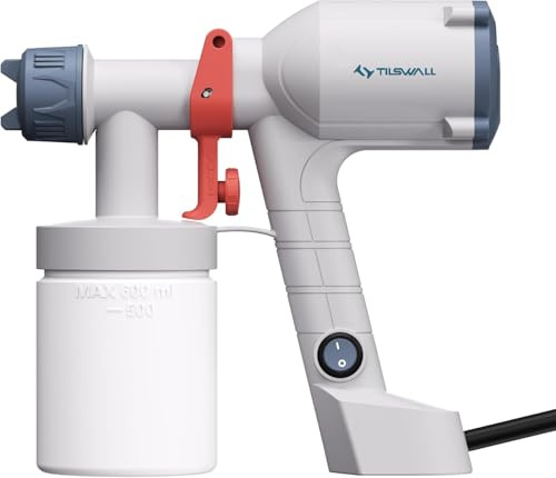 Tilswall Farbsprühsystem, Upgrade Ultra-leichte Elektrische Farbsprühgerät mit 600ml Farbbehälter, 2 Düsen & 3 Sprühmustern - Sprühpistole Für Wandfarbe, Schränke, Zäune, Türen, Möbel, Weiß