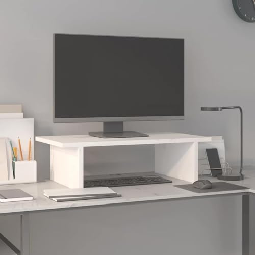 Zentexion monitorstativ vit av massiv furu 50 x 27 x 15 cm ergonomiskt stabil utrymmesbesparande för datorbord, skrivbord, spelbord på hemmakontoret och vardagsrummet