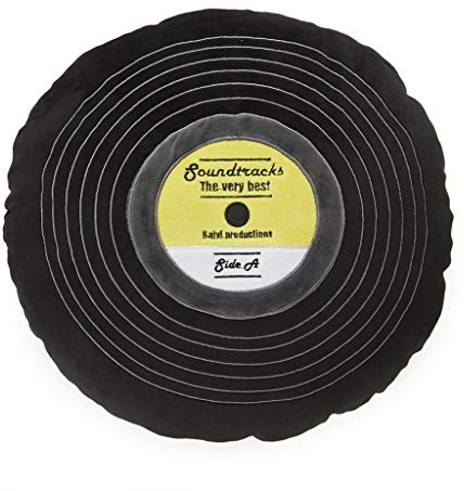 Balvi Coussin Soundtracks Couleur Noir en Forme de Disque Vinyle Éléments brodés Polyester 37 cm