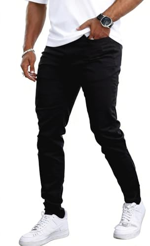 GINGTTO Skinny Jeans Men Black Slim Fit Stretch Waist Tapered Leg Fashion 32