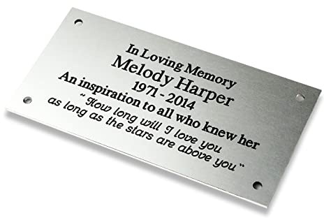Engraving Studios 6 x 3 Rectangular satin silver aluminium engraved nameplate. Personalised engraved memorial plaque