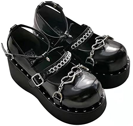 Mary Janes, platåskor för kvinnor, söta, tå, ankel, Lolita, gotiska, platå, pumps, skor, tjocka platåskor, lackskor, finskor, Stil 12, 39.5 EU