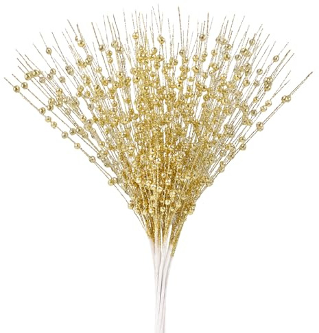 MACTING 12Pack künstliche Glitter Beerenstamm Ornamente, 45cm Gold Beeren Stiele Zweig dekorative Sticks für Christbaumschmuck Weihnachtsdeko Adventskranz Deko Weihnachtsgirlande Türkranz Weihnachten
