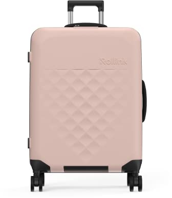 Rollink Vega 360 - Valigetta pieghevole grande, 104 l, 4,7 kg, con rotelle, blocco TSA, policarbonato, poliestere, Rose Smoke., Check In M, valigetta