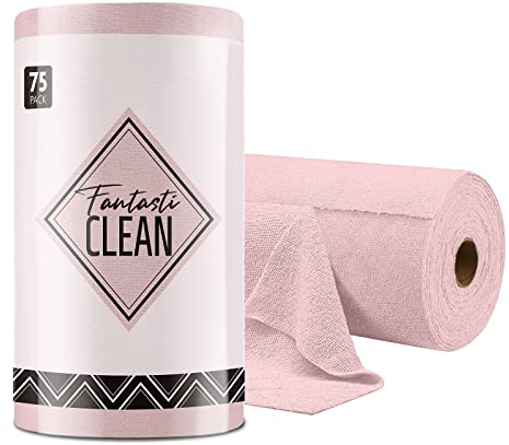 Fantasticlean Microfiber Cleaning Cloths 75 PCS per Roll, Tear Away Towels, Reusable and Washable Cloth Duster for House, Kitchen, Car, 30x30cm (Pink)