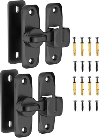 90/180 Degree Flip Barn Door Lock, Protect Privacy - Security Door Latch, Small Gate Latches Hardware for Barn, Garden, Bathroom, Cabinet, Window, Sliding Door (Black-2PCS)