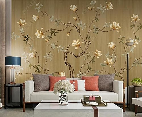 Fototapete 3D Tapete Goldene Blumen Und Vögel Im Retro-Stil Tapeten Vliestapete Wandbilder XXL Wanddeko Wandtapete -301246 150x105cm