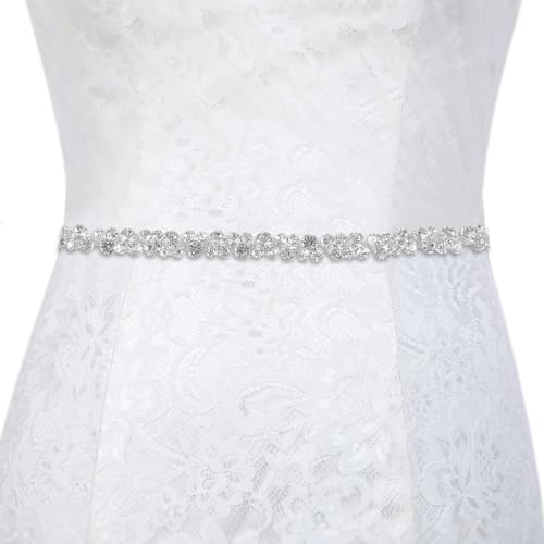 Bubuny Cintura con Strass d'argento, Donna Eleganti per Abito da Sposa e da sera in Cristallo Raso Fiocco Fusciacca, Accessori con glitter, Strass da sposa Cintura da sposa Cintura glitterata