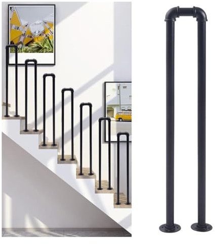 YCZHD Geländer für Treppen U-förmige,Treppengeländer Innen,Dachboden,Balkon,Dekorative Haltegriffe,Zaunstützstangen, Sicherheitshandläufe für Garten und Villa(Size:EU 85cm/33.46ft,Color:Schwarz)