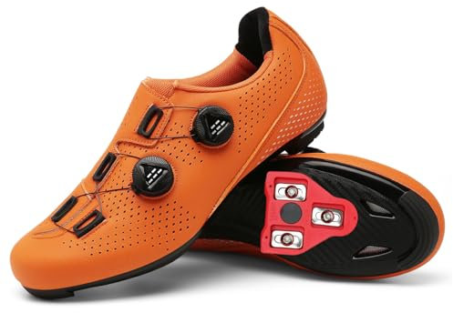 JiuQing Unisex-Fahrradschuhe Leichte Rennradschuhe Kompatibel Mit Peloton-Bikes Und SPD-Indoor-Riding-Delta-Cleats Im Lieferumfang Enthalten,Orange,43 EU