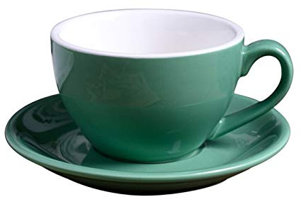 NOURIS Service à café, ensemble de tasses à café en céramique moderne de 220ML, tasses à Cappuccino simples for tasse à café au lait moka avec soucoupe et ensemble de soucoupes(Green)