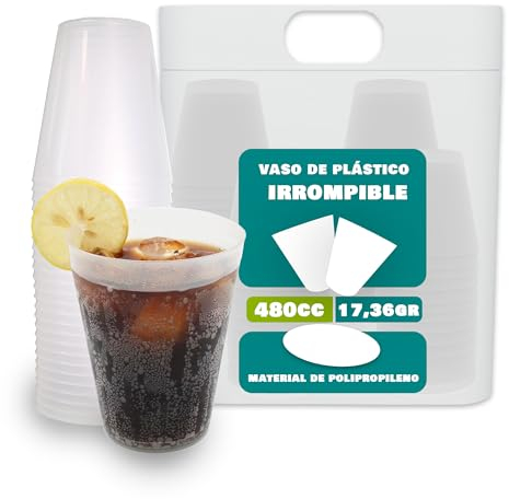Prieto Larrey - 100 Vasos de Plástico Duro Reutilizables 480ml - Sidra Ecológicos y Reciclables - Ideal para Fiestas y Eventos - Cubata Duros Libre de BPA