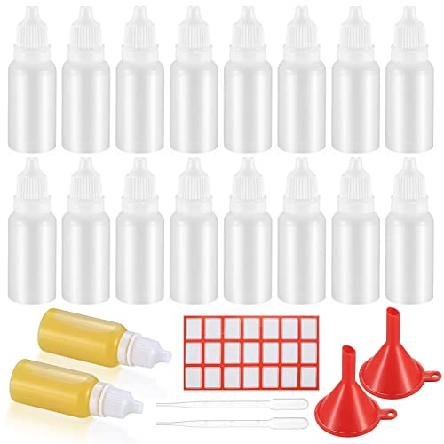 20 st 15ml Droppflaskor, Tomma Klämflaskor, Plastflaskor för Eteriska Oljor, med Tratt/Pipett/Etiketter, Perfekt för DIY och Hushållsanvändning