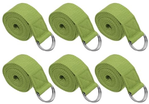 PATIKIL Yoga Strap for Stretching 8 Feet, 6Pcs Cotton Yoga Belt with Adjustable Metal D-Ring Buckle Stretch Bands for Fitness Pilates, Dark Green