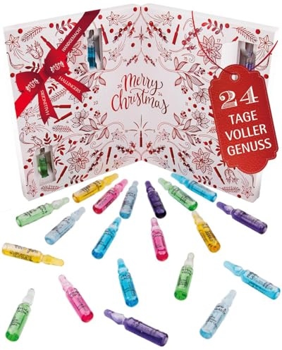 Hallingers Genuss Manufaktur Ampullen Adventskalender – 24 Wellness Beauty Ampullen & Aufbrechhilfe, Selfcare Spa Entspannung Geschenk Frauen Männer Erwachsene, Premium Pflege Weihnachtskalender 2025