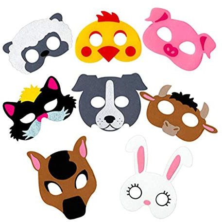 JEWEDECO 8stücke Teiliges Cartoon Tiermasken Für Mädchen Gesichtsmaske Für Halloween Und Cosplay Lustige Filzmasken Für Partys Und Geburtstagsfeiern
