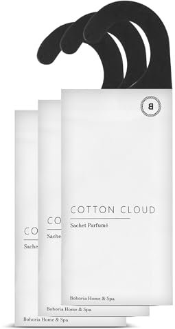 BOHORIA® Saquitos perfumados con aroma a lavandería, perfecto para el armario, coche, cajones, armarios, eliminación de olores, aroma a la habitación (cotton Cloud, 3 unidades)