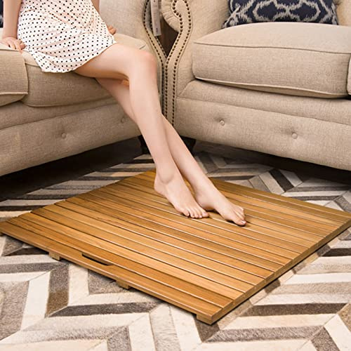 IBOWZ Caillebotis de Douche, Plateforme de Douche pour Camping, Tapis de Bain en Teck pour Sol de Salle de Bain, Cabine de Douche d'angle, Tapis/Coussin de Pied à Lattes en Losange carré surélevé