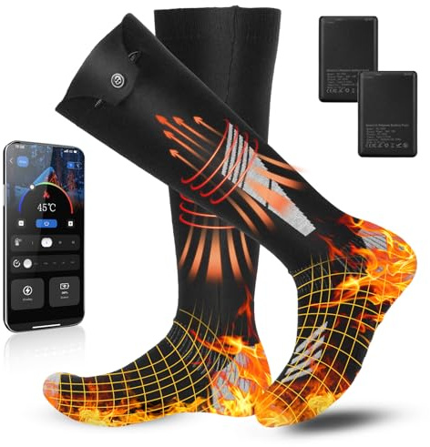 Yaskyly Heated Socks Men Women APP Control Electric Socks Foot Warmer 7000mAh Battery Heating Socks Rechargeable Heating Socks Washable Thermal Battery Socks Winter Gift for Hunting Camping Skiing