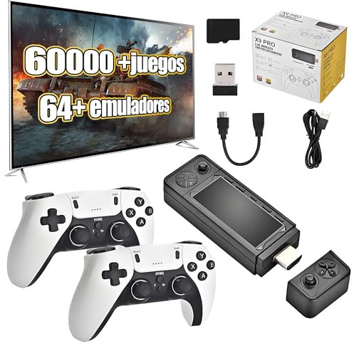 X9 Pro Palo de Juego Retro 4K con 2 Mandos Inalámbricos Recargables de 2,4 GHz. Incluye 60000+ Juegos Clásicos, 64+ Simuladores, Juegos Retro TV Plug and Play (256 GB)