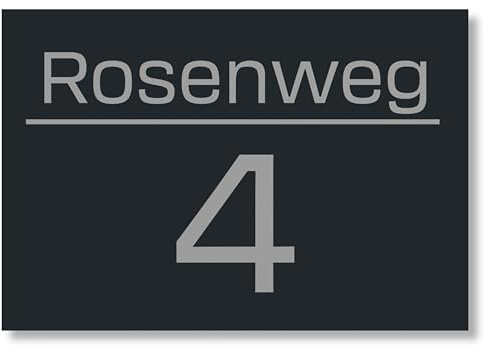 Grafner Hausnummernschild aus Aluminium, anthrazit RAL7016, Hausnummer mit Gravur, Straßenname, Name und Hausnummer nach Wunsch, wetterfest und UV-beständig, Türschild, Größe 215 x 150 mm
