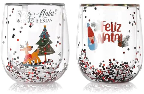 dididudi 2Pcs Christmas Mugs Cute Coffee Mug Double Wall Insulated Glasses Christmas Tree Glass Mug Set, Tea Cup, Milk Cup for Women, Men, Kids, Xmas Gift Christmas Decorations